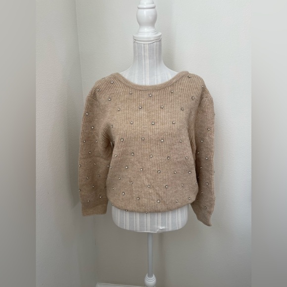 Wool mix sweater with crystals. Open back sweater. NWT - Picture 5 of 9